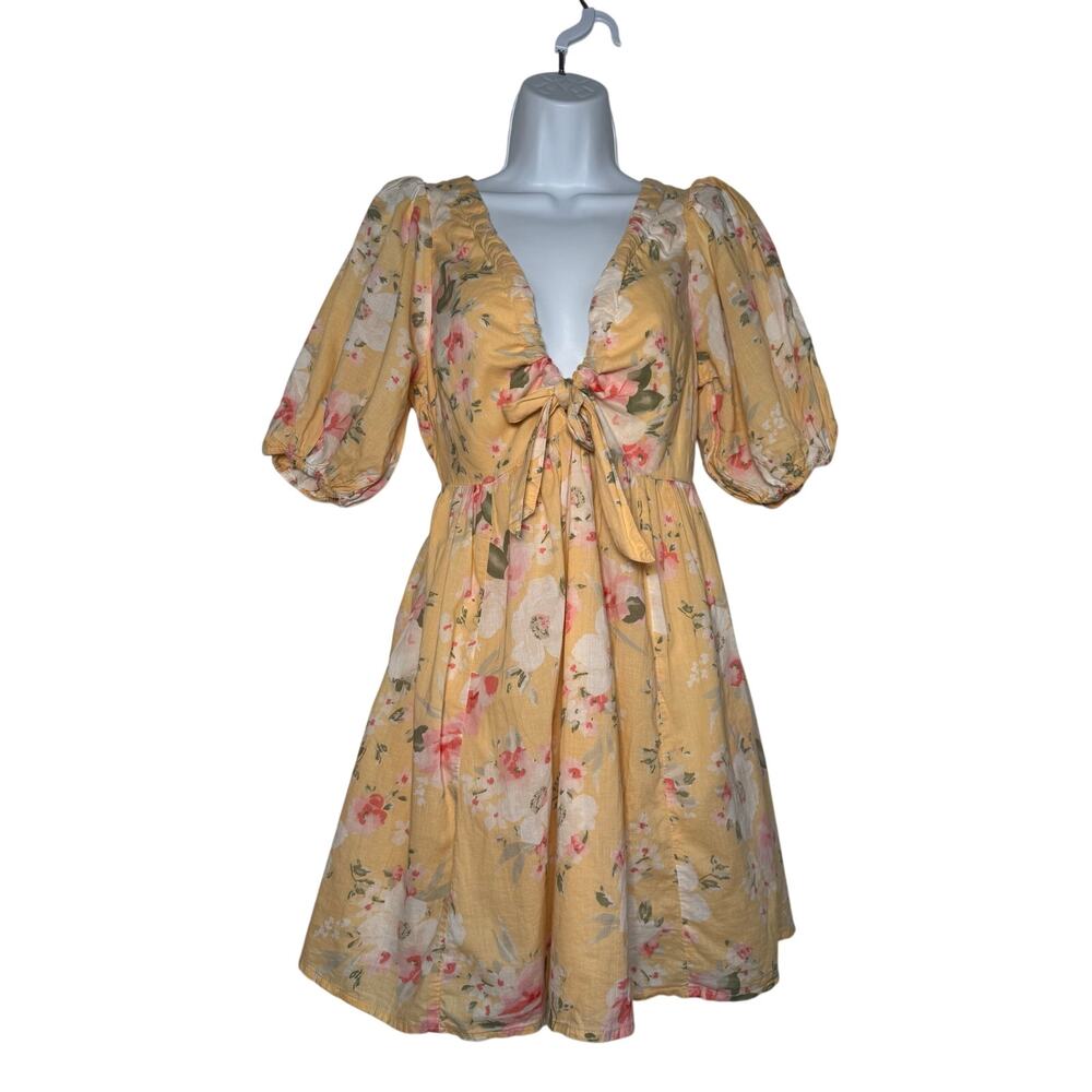Abercrombie & Fitch Floral Baby Doll Dress Puff Sleeve Mini Yellow Size SMALL